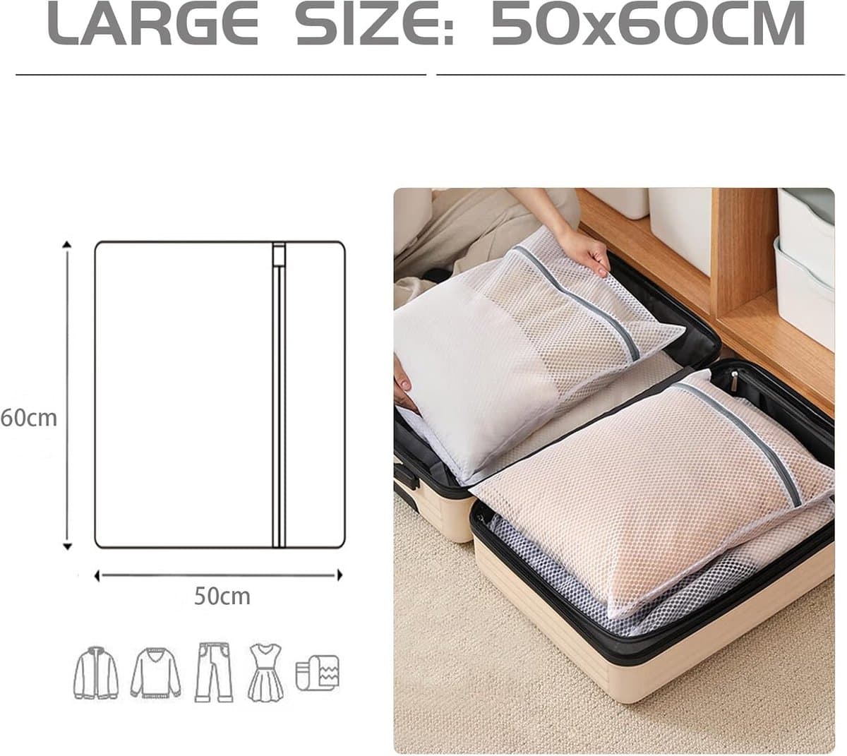 Wasnetjes met ritssluiting - Wit - 50 x 60 cm - Duurzaam Polyester Wasnet voor Delicate Kleding — afbeelding 1
