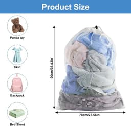 Wasnetjes met ritssluiting - Wit - 70 x 90 cm - Polyester Mesh Waszakken - Voor Bescherming van Delicate Kleding — thumbnail 5