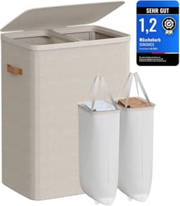 Songmics wasmand, 170 liter, 2 compartimenten, met deksel en handvatten — thumbnail 1