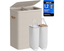 Songmics wasmand, 170 liter, 2 compartimenten, met deksel en handvatten