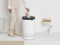 Wasbox, Kurken Deksel, Quick-Drop Opening, Uitneembare Waszak Klittenband, Machinewasbaar, Kunststof Onderkant, Ventilatiegaten, Corrosiebestendige Materialen, White, 60L — thumbnail 4