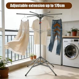 Droogrek Staand - Kledingmolen Opvouwbaar - Kleding Drogen - 6 Vleugels Verstelbaar - 170 cm Hoog - Grijs — thumbnail 2