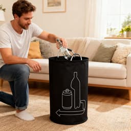 Wasmand - Opbergzakken van Oxford-stof - Vuilniszak - Verzamelbak voor lege flessen - Opvouwbare Opbergcontainer,Aluminium Handvat , Grote Capaciteit - Oxford Stof - 79×38 CM - Geschikt voor keuken, garage, tuin, camping en opslagruimtes - Wit — thumbnail 3