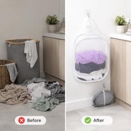 2 stuks wasmand hangend, wasmand klein (wit, grijs) | Opvouwbare wasmand, hangmand, netmand, opslag, inklapbaar, hangende opbergmand voor thuis, hotel, reizen, camping — thumbnail 5
