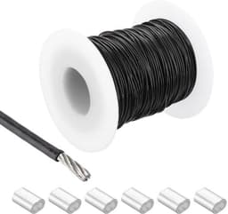 Metalen kabel van roestvrij staal 304, 40 meter, gecoat met vinyl, 6 aluminium mouwen - voor droogrek en heffen - zwart — thumbnail 1