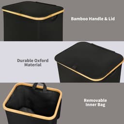 Omgoods - XXL Wasmand met Deksel 120L - Vouwbare Opbergtas van Oxford met Bamboe Handvatten — thumbnail 4