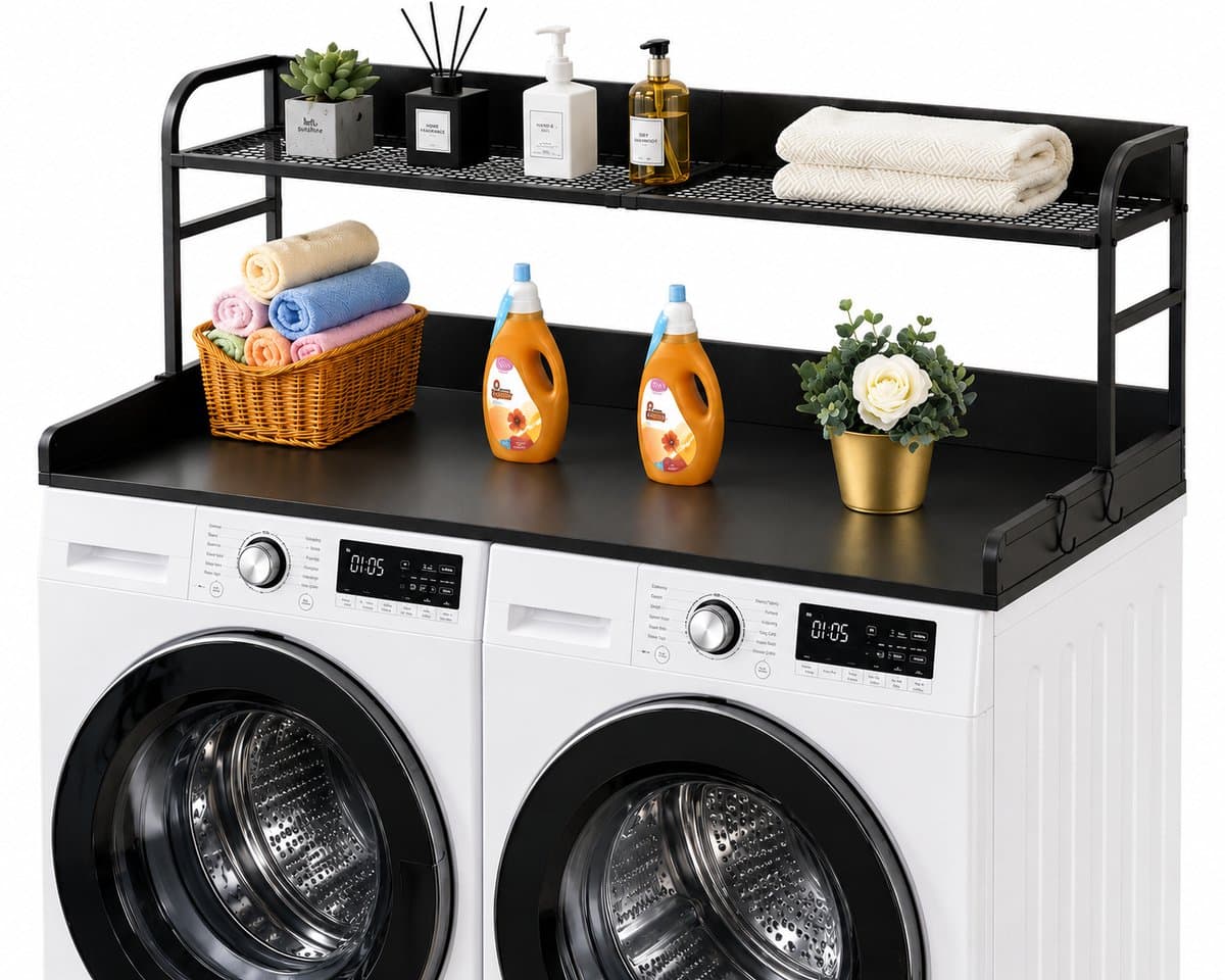 Lifero Wasdroger Werkblad - Aanrecht Wasruimte - Wasmachine Organiseren - Ombouwmeubel Zwart met Plank - Afdekplaat Ombouw Droger — afbeelding 1