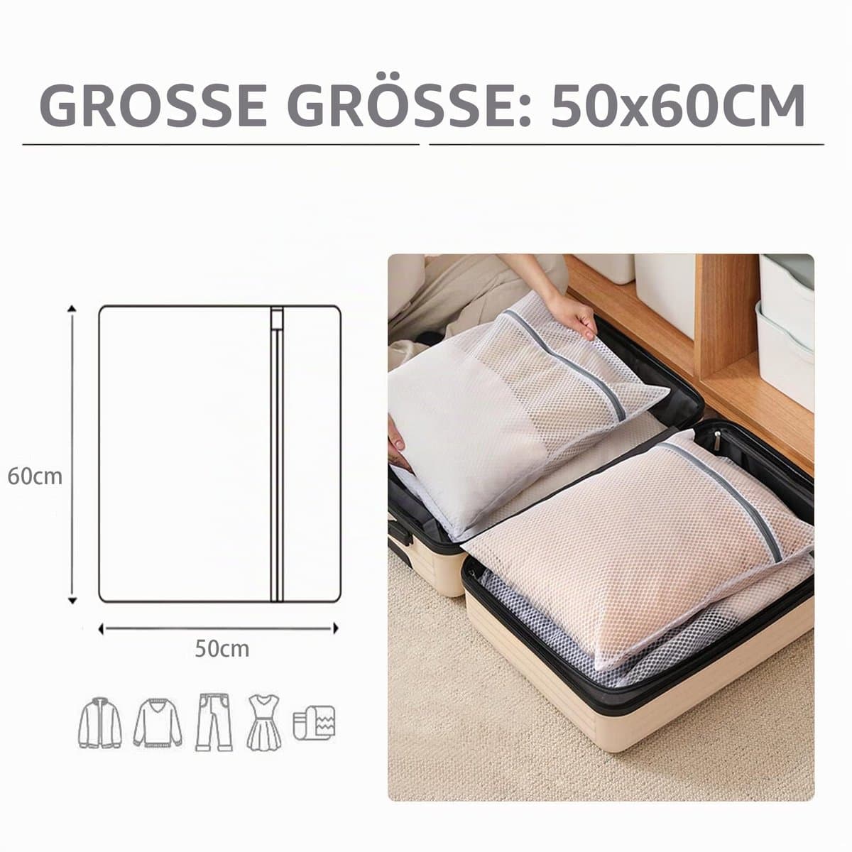 Wasnetten voor wasmachine, duurzame waszakken met ritssluiting, reiswasnet (50 x 60 cm) — afbeelding 1