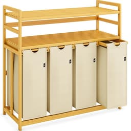 Wasmand, 200 liter, 4 vakken, uittrekbare en afneembare waszak, wasmand, bamboe frame, wasmand, wasmand, wasmand, wasmand, wasmand, wasmand, wassorteerder, bamboe (beige-12-8) — thumbnail 1