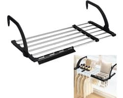Waslijn uittrekbaar - Roestvrij staal - 62-110 cm - Inklapbaar balkonwasrek met clips - Voor binnen en buiten