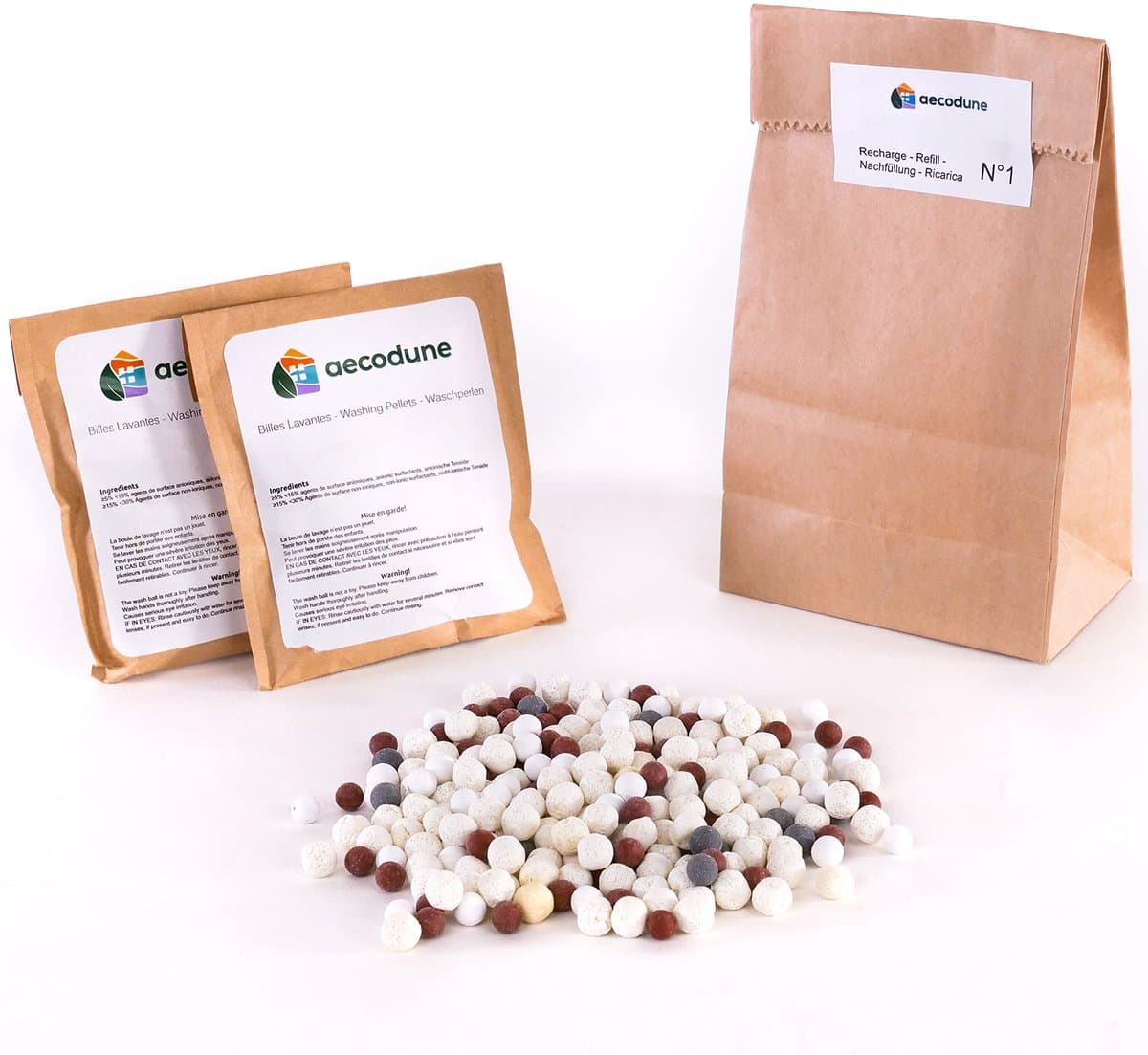 SnelShoppen - Aecodune Navulling Ecologisch Wasmiddel - 240 Wassen - Hypoallergeen Natuurlijke Waspoederparels voor Wasbal - Geurloos en Duurzaam voor — afbeelding 1