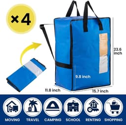 Verticale Verhuiszakken met Sterke Handvatten en Ritsen - Ideaal voor Kledingopslag, Waszakken en Reizen (Blauw, 4 Stuks) — thumbnail 2