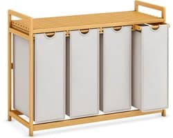 Wasmand - 200L - Wasmand 4 Vakken - Wasmanden - Lichtgrijs - 107cm x 42cm x 77cm