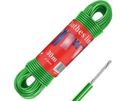Buitenwaslijn 30m met stalen kern - 4mm PVC-gecoat - Extra sterk en duurzaam - Ideaal voor tuin en camping - ShopVlot