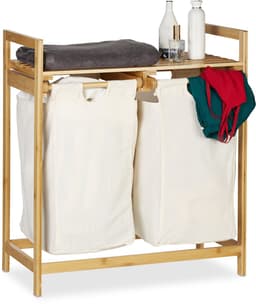 wasmand bamboe - 2 vakken - uitschuifbaar - draagbaar - 60 liter - natuur — thumbnail 1