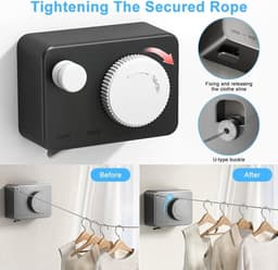 Intrekbare waslijn - uittrekbaar - wandmontage - 42 m - roestvrij staal - slot - onzichtbaar - balkon - bijkeuken - tot 20 kg - wit — thumbnail 5
