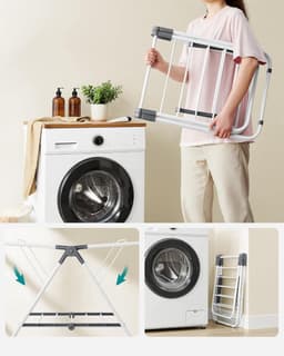 Opvouwbare Wasdroger Staande Droger - Ruimtebesparend Metaal - Kleine Kleding Handdoeken - Badkamer Balkon - 44 x 101 x 54 cm - Witte Wolk — thumbnail 5
