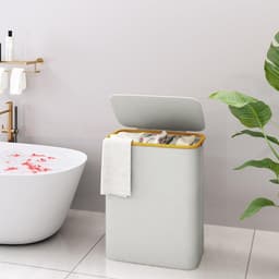 Adel Dream Wasmand met deksel - 3 vakken - ingeklapte wasmand - 160 liter - lichtgrijs - ruime capaciteit wasmand 3 vakken — thumbnail 3