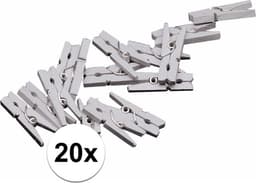 Mini knijpertjes - 20x st - zilver - 2 cm - hout - knijpers - miniknijpers - kleine wasknijpers - voor kaarten - hobby — thumbnail 2