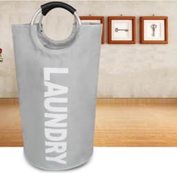 TDR - Stevige stoffen ronde waszak met aluminium handvat - capaciteit ca. 80L - Grijs — thumbnail 4