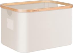 Laundry Hamper with Handles Bamboo Edge Foldable Fabric Basket for Clothes Toys Storage 32L Beige — thumbnail 2