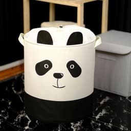 Opvouwbare cilindrische linnen wasmand - Grote opbergmand voor babykamer speelgoed dekens en kleding - Panda-motief — thumbnail 2