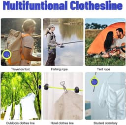 Retractable Portable Anti-Wrap Travel Clothesline - 10m, Adjustable Camping Clothesline with 10 Fixed Buckles and 20 Clothespins (with Storage Bag) — thumbnail 5