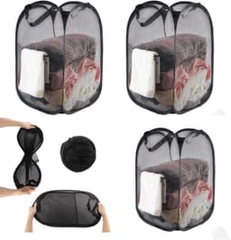 3 stuks wasmand - Opvouwbare wasmand - Pop-up wasmand - Voor badkamer, camping, universiteit, kamer en reizen,Zwart (36 x 36 x 56 cm) — thumbnail 1