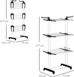 HOMCOM-Wäscheständer-Stahl, Kunststoff-73L x 64B x 177H cm-Schwarz — thumbnail 5