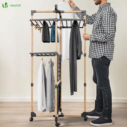 Folding Drying Rack 3 Levels Laundry Rack Large Capacity 25 m Drying Rack with 4 Wheels 2 Side Wings for Indoor and Outdoor Use Black — thumbnail 3