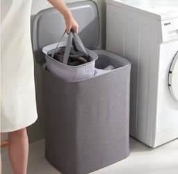Luxe 2 in 1 wasmand met uitneembare waszakken - duo wasmand - kleding waszak - schone was — thumbnail 1