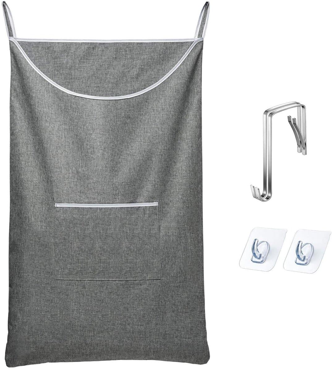 Hangende wasmand, deurhangende wasmand met grote opening Hangende wasmand Opbergtas Groot formaat 36 x 22 inch (Grijs) — afbeelding 1