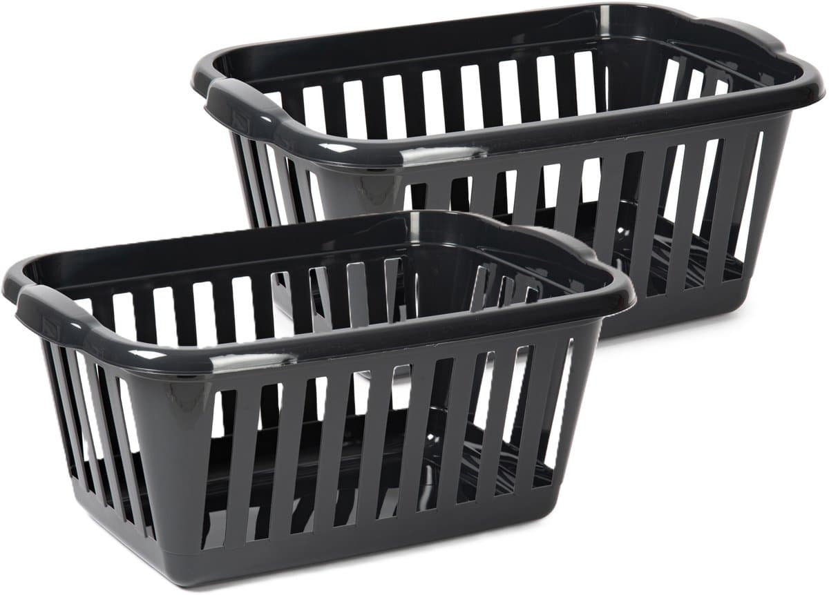 Plasticforte Wasmand - 2x - zwart - kunststof - 40 liter - 60 x 40 x 26 cm - manden voor wasgoed - huishouden - opbergmand — afbeelding 1