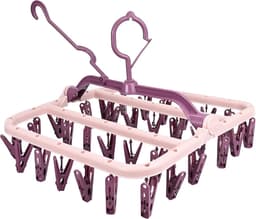 Wasrek - droogrek inklapbaar - kunststof hangdroger met 32 wasknijpers - droogrek hangend - babykleding, ondergoed, sokken - droogrekken - roze — thumbnail 2