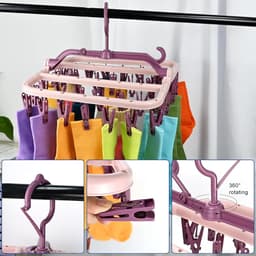 Wasrek - droogrek inklapbaar - kunststof hangdroger met 32 wasknijpers - droogrek hangend - babykleding, ondergoed, sokken - droogrekken - roze — thumbnail 5