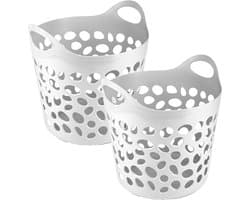 Plasticforte Flexibele wasmand/opbergmand - 2x - rond - wit - 30 liter - D40 x H39 cm