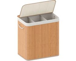 Organess wasmand 3 vakken - Wassorteerder - Wasmand met deksel - Opvouwbaar - 150L - Bamboe — afbeelding 1