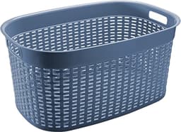 Hega Hogar Rotan line wasmand - blauw - inhoud 44 liter - kunststof - 58 x 39 x 27 cm - met handvatten — thumbnail 1