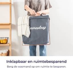 Wasmand - Katoen - Groen - Opvouwbare Wasmand - Inklapbare Wasmand - Wasmand Met Hengsel - Wasmand Op Poten — thumbnail 3