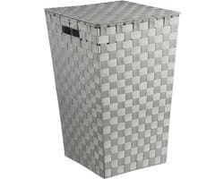 Wasmanden met deksel - 60 Liter - Geweven wasmand - Wasbox met optil deksel - Polypropyleen - Afm 33x33x53 Cm - Grijs