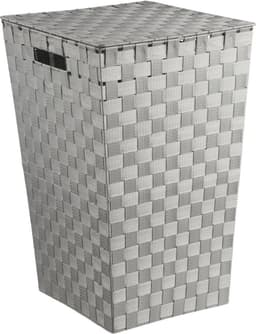 Wasmanden met deksel - 60 Liter - Geweven wasmand - Wasbox met optil deksel - Polypropyleen - Afm 33x33x53 Cm - Grijs — thumbnail 1