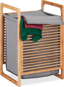wasmand bamboe - hoekig - met deksel - 60 x 40 x 35 cm - natuur-grijs — thumbnail 1