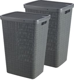 Curver Jute Wasmand met deksel - 58 liter - 2 stuks - Donkergrijs — thumbnail 1