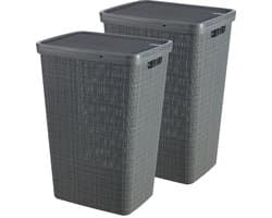 Curver Jute Wasmand met deksel - 58 liter - 2 stuks - Donkergrijs — afbeelding 1