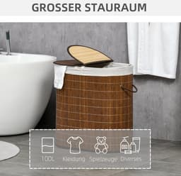 4goodz 100 L Wasmand Bamboe met Deksel 2 Secties / Uitneembare Waszak — thumbnail 4