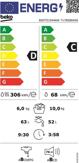 Beko B5DT510446W - AutoDose - RecycledTub™ - Was-droogcombinatie — thumbnail 2