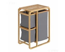 Wasmand Kledingmand Wasgoed Rek Wasopbergmand Met 3 Afneembare Waszakken Geschikt voor Slaapkamer en Badkamer 50x32x69.7cm Houtkleur Bamboe