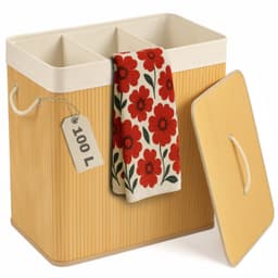 More&Deco - Wasmand - 3 Compartimenten - Bamboe - 100L - Beige — thumbnail 1