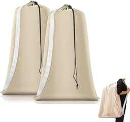 Set van 2 waszakken - Stevige en duurzame waszakken - Reiswaszakken - Opbergzakken voor vuile was - Grote waszakken - Met handvatten - Met trekkoord - 70*100 cm - Beige — thumbnail 1