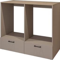 Trendmeubel - Wasmachine droger ombouw en kast met wasmand- 132 cm - Beige — thumbnail 4